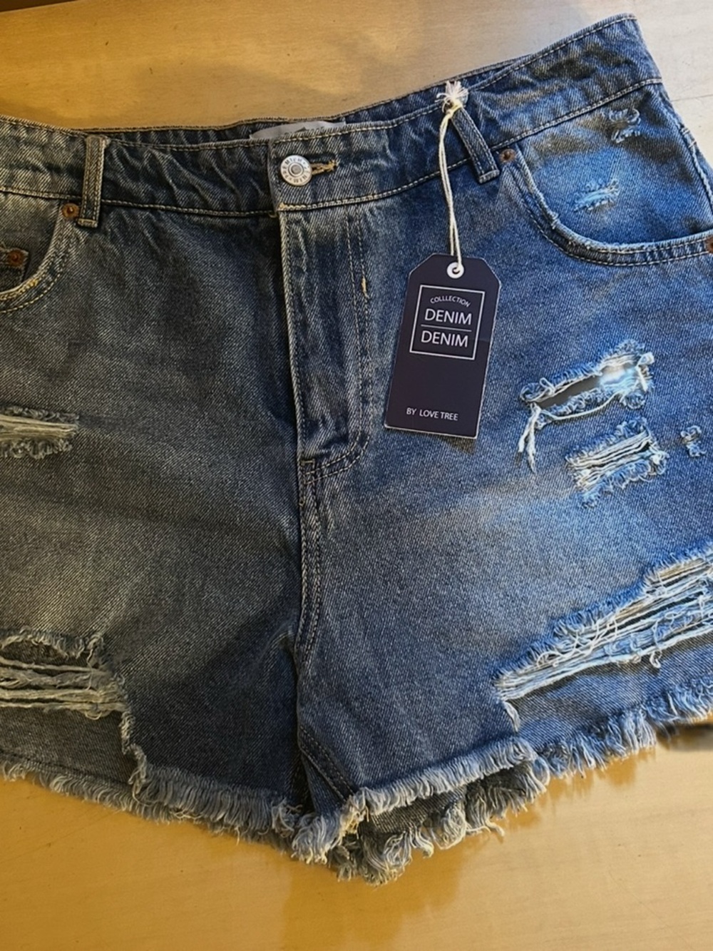 Love Tree Ripped Denim Jean Shorts - Dark Blue, size large